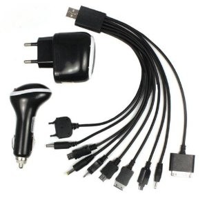 USB nabíjecí kabel 10 v 1 s ADAPTÉREM DO AUTA A DO SÍTĚ 230v (USB kabel s koncovkami pro mobilní tel
